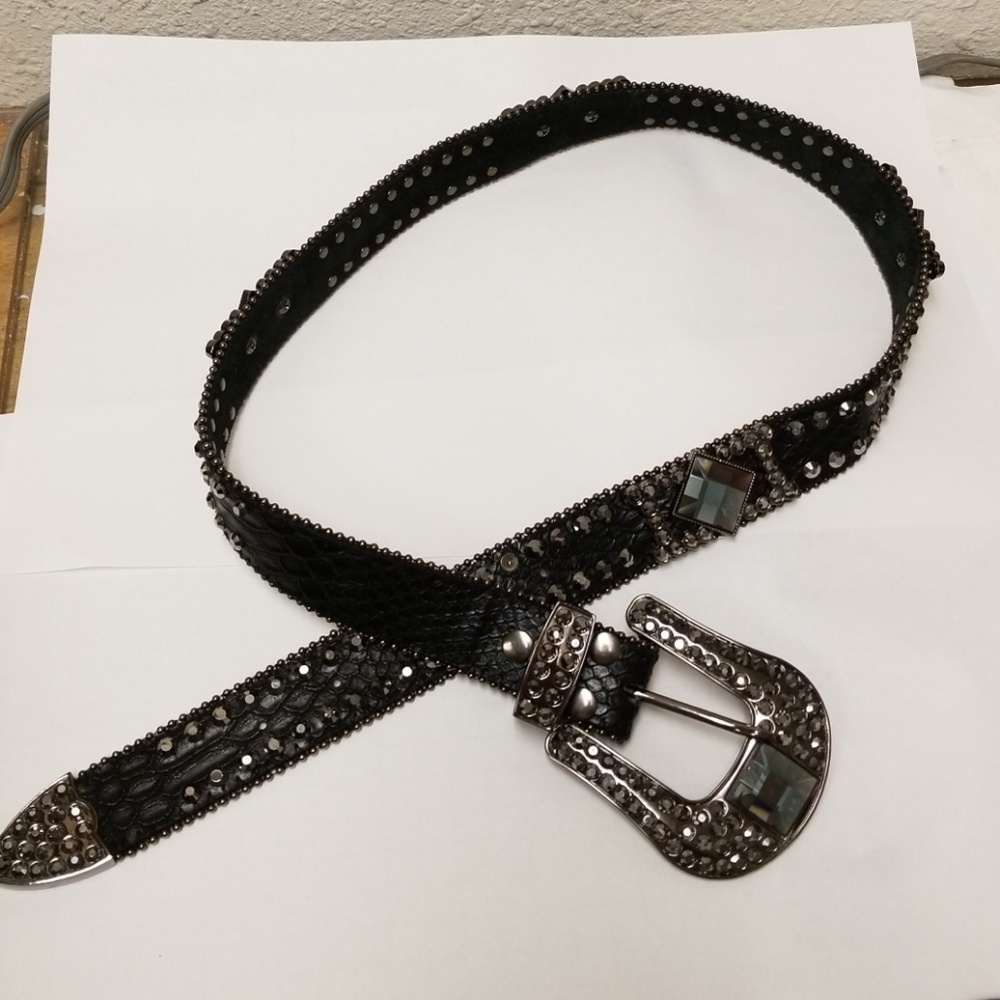 Belt Leather Sequined Black Size M/L
